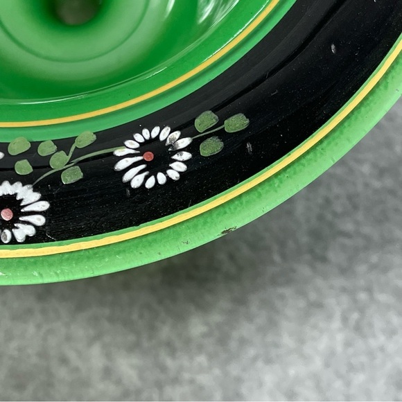 Pedestal Candy Dish Compote Green with Black and Gold Trim Pedestal 6.25” - Picture 9 of 9